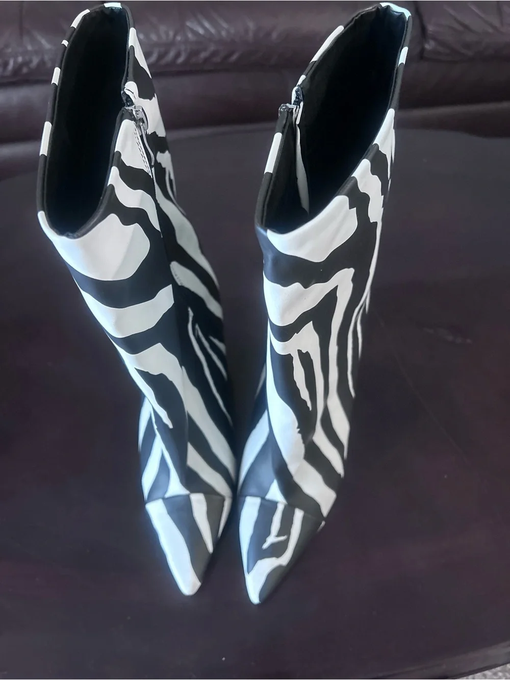 Zebra-Print Wedge Boots in Black & White